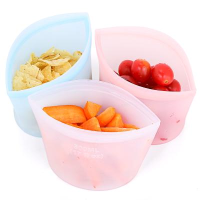 China New Design Viable Printable Reusable Plastic Zipper Free Silicone Foldable Food Storage Bag for sale