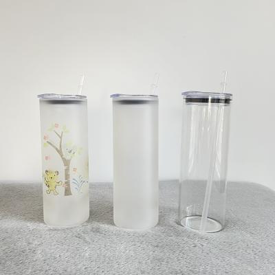 China White 25oz Sublimation Mugs Classic Crystal Water Juice Coffee Lean Clear Frosted Straight Glass Tumbler With Lid And Plastic Straw for sale