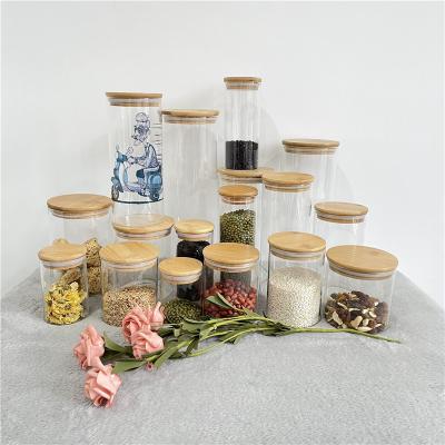 China Personalized Heatable Stored Multiple Sizes Mason Storage Sublimation Bamboo Food Storage Clear Sealed Glass Jar For Heat Press Printing for sale