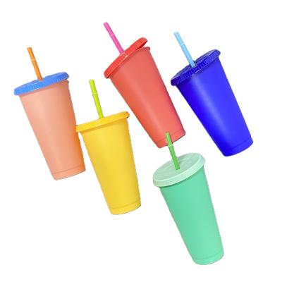 China High Quality Viable Summer BPA Free 24oz 700ml PP Reusable Plastic 5 Color Changing Tumbler Pack With Lids And Straws for sale