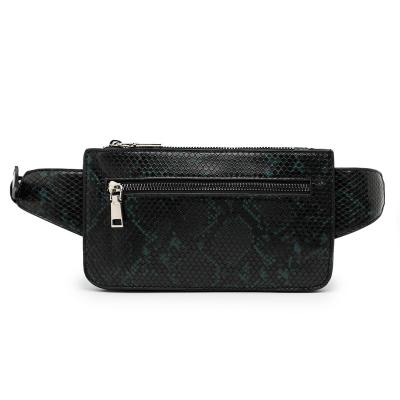 China Water Proof Vagan Snake Print Dark Green Leather Belly Fanny Pack Waist Bag Bumbag For Women for sale