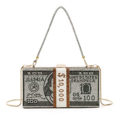 China Handmade Clutch Bag US Dollar Money Bling Pinch Bling Bag Rhinestone for sale