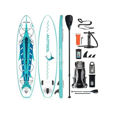 China Unisex Folding Offshore Waters PVC Paddle Inflatable Wave Board Stand Surfing Pump + Backpack + Repair Bag + PVC+ EVA Point Blue for sale