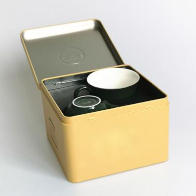 China Recyclable Tin Box For Square Cup Tin Box With Hinge for sale