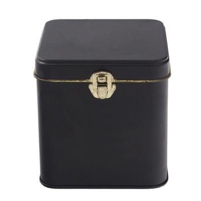 China Recyclable square tea tin box with hinge and lock for sale