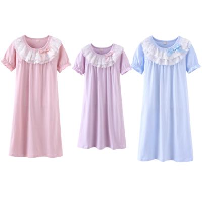 China QUICK DRY matching summer mom and daughter dresses lovely lace fashion short sleeve sleepwear cartoon kids nightgowns for sale