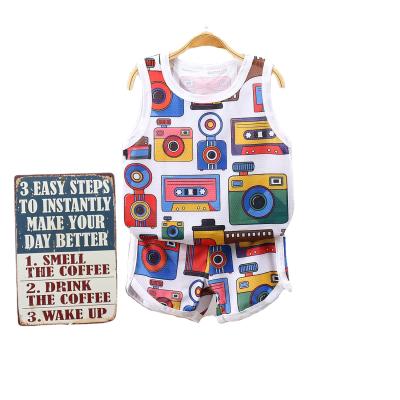 China Korean Version Silk Shorts Ice Shorts Summer Sportswear Set Casual Children's Vest Sleeveless Boys Clothes Set for sale