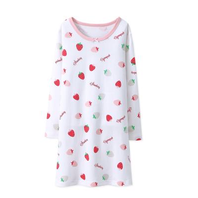 China High Quality Cute QUICK DRY Spring Cute Strawberry Printed 100% Cotton Girl Pajamas Nightgown Dress For Kids Sleepwear for sale