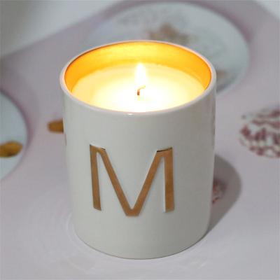 China Luxury Unique Classic Custom Scented Candle Wax Soy Bulk With White Ceramic Candle Jar Customized Private Label for sale