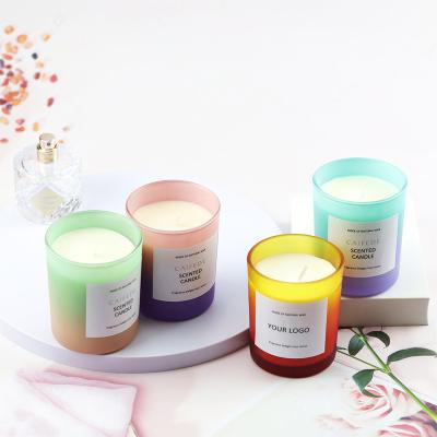 China Wholesale Single Luxury Single Glass Jar Soy Gradient Color Private Label Scented Wax Candle for sale