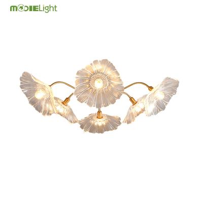 China Modern Art Deco Lotus Leaf Ceiling Lamp Clear Glass Designer Modern Lotus Leaf Glass Ceiling Lamp Lights for Dining Room for sale