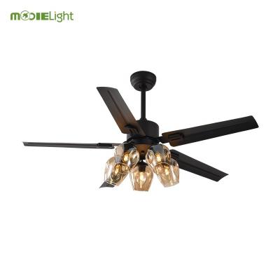 China Modern minimalist fan lamp restaurant ceiling fan lamp American modern dining room lamp home living room with fan chandelier bedroom for sale