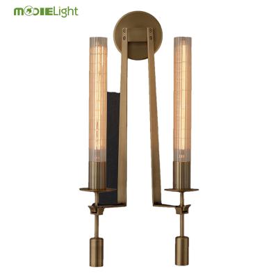 China Hot Selling Post Modern Style Post Modern Hotel Or Bedroom High Quality Adjustable Indoor Glass Brass Wall Lamp Led Lights for sale