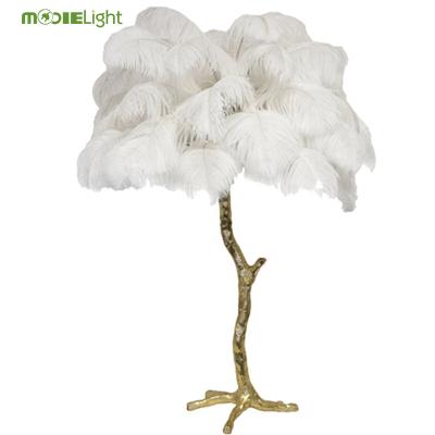 China Modern Romantic Nordic Style Branches Living Room Decoration Ostrich Feather Brass Table Lamp for sale