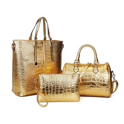 China With Custom Logo Hanging Decoration AZB548 Crocodile Pattern Elegant Gold Women 3 Pieces Handbag Clips Tote And Handbags Wholesale Handbag Set for sale