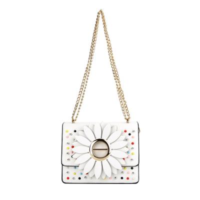 China Bolsos de marca fashion 8651 design large flower fashionable fancy white women's leather handbag for sale