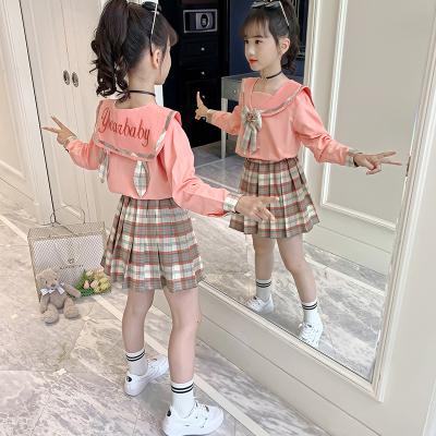 China The two-piece suit of the 2021 new children's college style set Chinese and large bow Korean version of the autumn casual girls' suit CCYH for sale