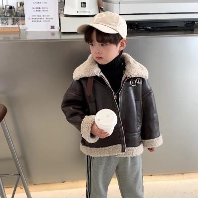 China CCYH viable children's coat one-piece tops 2021 winter new Korean thickened leather coat boys warm fur for sale