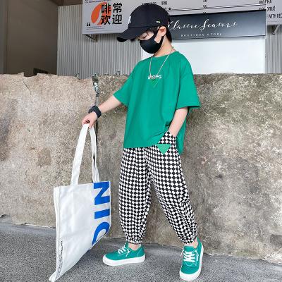 China SXCCYH GRAND STREET boys summer 2022 middle suit new and sleeve children's two-piece big children's set + short long pants suit for sale