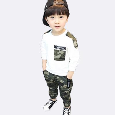 China 2019 HIGH STREET Korean Style Boys Sets Printing Round Camouflage T-shirt Collarcustom Two-piece Sets for sale