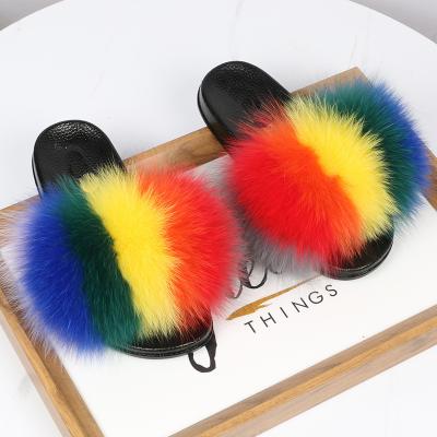 China CCYH 2021 new Anti-odor hairy slippers wear fashion slippers fur flat bottom fox hair one line PVC real sandals for sale