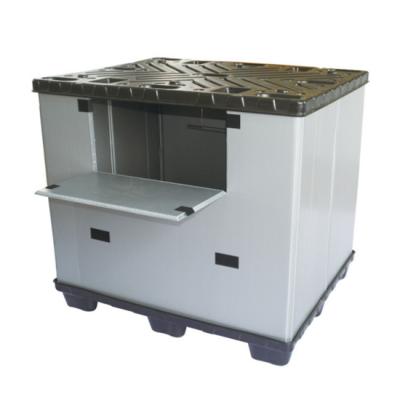 China Flat Top With 9 Stackable Legs And Collapsible Industrial Warehouse Plastic Pallet Box With Honeycomb PP Sleeves for sale