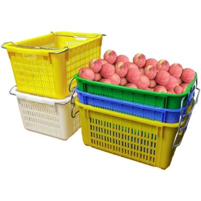 China Midwell Plastic Vented Fruit Basket Stackable Stackable Vegetable Crate With Steel Handle for sale