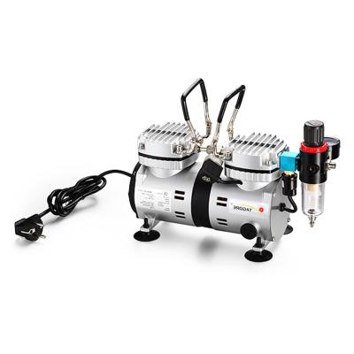 China Continuous Work for Airbrushes AC 220V 110V Dual Cylinder Piston Air Compressor Tank Oilless Portable Pneumatic Spray Gun Machine for Tanning Spray for sale