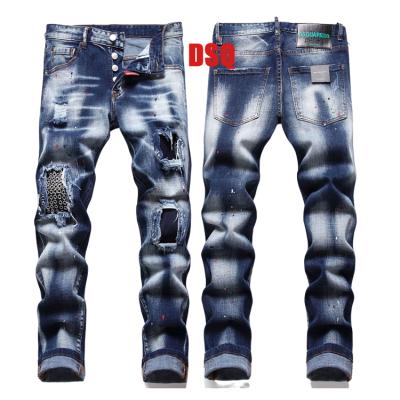 China Hot Sale Fashion Men's Jeans Popular Patchwork Breathable Ripped To Fit Skinny Coolmen Jeans PU Personalized Decoration Stretch Jeans For Men for sale