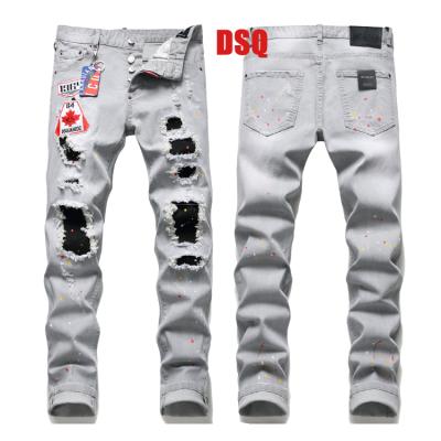 China Fashion Breathable Hot Sale Fashion Hole Patch Popular Streetwear Coolboy Jeans Men Embroidered Patchwork Denim Stretch Skinny Jeans For Men for sale