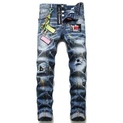 China Factory Pants high quality jeans hip hop breathable printed washed patch ripped plus size men's jeans for sale