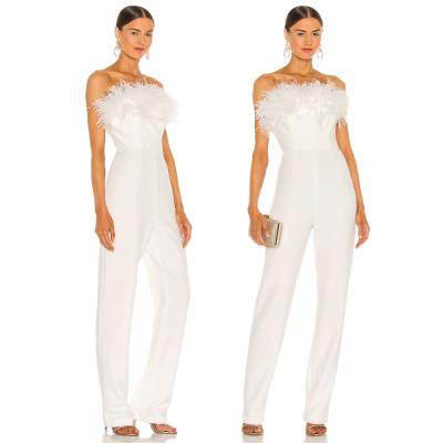 China OEM 2022 Breathable Customized Solid Color White Shoulder Off Sleeveless Straight Legging Women Jumpsuit for sale