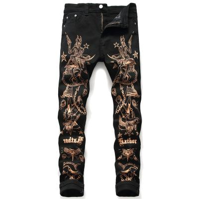 China Fashion Jean Painting Stretch Customized Black Color Men Pantalones Breathable Popular Fit Jeans With Clog Jeans Design Men for sale