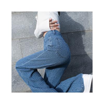 China Wholesales Waist Female Jeans Breathable Youth Girl Stylish Straight Ladies Tops Loosen Grid Pattern Jeans Pants for sale