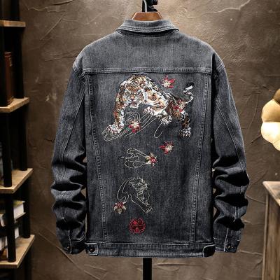 China Chinese Style New Fashionable High Quality Embroidered Men's Denim Stretch Denim Jacket Breathable Jean Jacket for sale