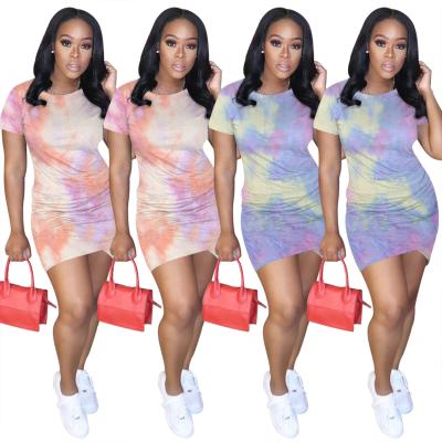 China Breathable 2021 New Fashion Stacked Dresses Women Gradient Pleated Tie Dye Casual Dresses for sale