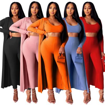 China 2021 fashion women anti-static clothing crop top with pants cardigan 3 piece set fitness clothing for sale