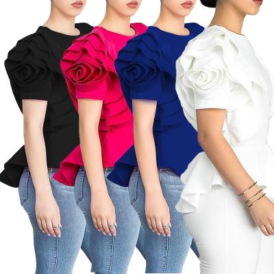 China Anti-pilling Women Flower Irregular Cute Short Sleeve Club Cute Short Sleeve Tops Cheap Stylish Fashionable Ruffle Edge Ruffle Edge Western Tops RS00062 for sale