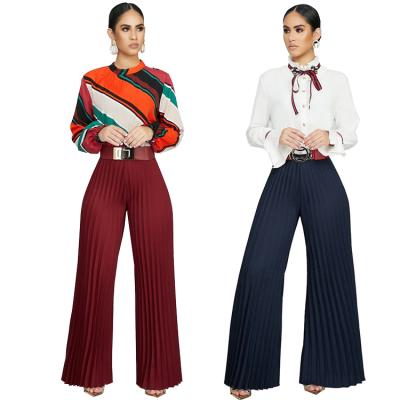 China 2020 Hot Sale Anti-Static Solid Color Fashionable Wide Leg Pants Pleated Pants Women for sale