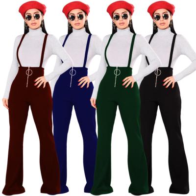 China Best Design Suspender High Waist Anti-Static Solid One Piece Long Rocket Pants Women Overalls for sale