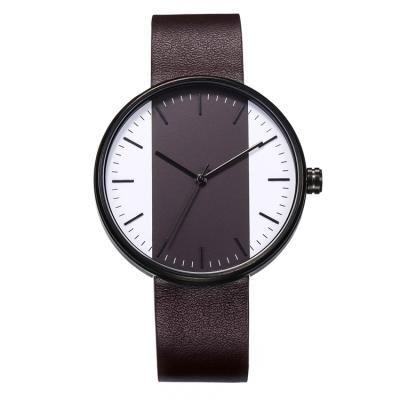 China Non-Specific RTS Dial Luxury Black White Leather Strap Watches Men Wrist Customized Logo In Face Metal Case Watch for sale