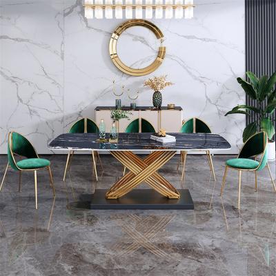 China Restaurant Furniture Metal Dining Set Fixed Dining Table Set Marble Dining Table With 6 Chairs For Home for sale