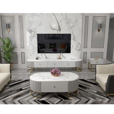 China Customized Living Room Furniture Modern Design MDF Marble Top Large Capacity TV Stands for sale