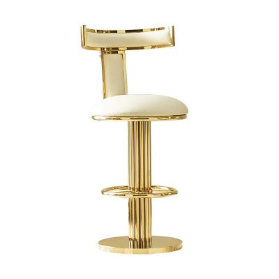 China 360 Degree Rotating Gold Metal Frame Counter Bar Chairs Bar Stool High Back Chair Stainless Steel Bar Chair for sale