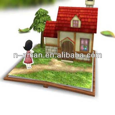 China paper & UP cardboard POP book with house, 3D book with meadow, 3D POP book for sale