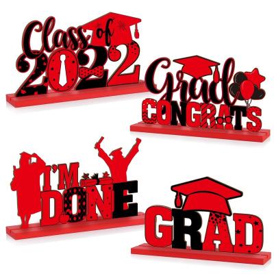 China Class of 2022 Graduation Congratulations Graduation Party Decorations 2022 Wooden Centerpieces Festival Decoration 4PCS Selection For High School College for sale