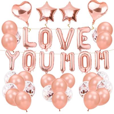 China Festival Decoration Rose Gold Mothers Day Balloons Selection Set 16 Inch Letter Balloon Banner Rose Gold Foil Confetti Latex Balloons Mothers Day Party Decor for sale