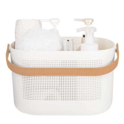 China Plastic Stocked Storage Baskets with Handles Shower Cart Shelf Organizers Basket for Bathroom Kitchen Dorm Room for sale