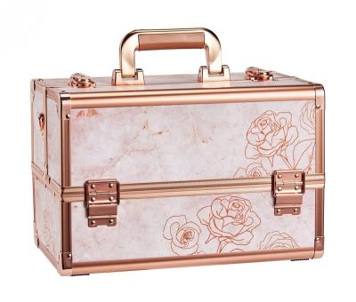 China Multifunctional Rose Marble Makeup Box Cosmetic Organizer Beauty Nail Polish Vanity Case for sale