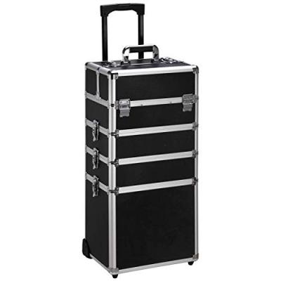 China Multifunctional Trolley Aluminum Cosmetic Case With Wheels 4 Layers Large Makeup Case Tool Suitcase for sale